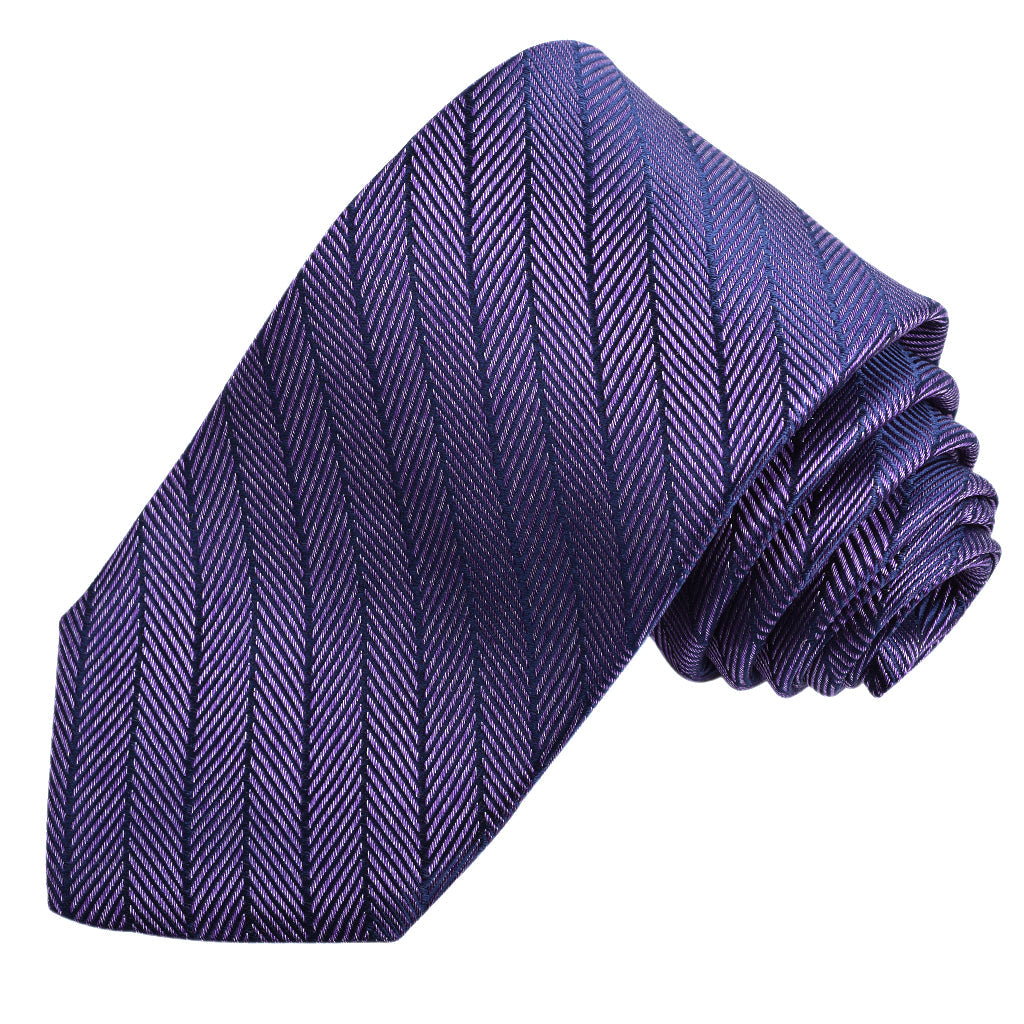 Lavender, Purple, and Navy Chevron Tonal Stripe Woven Jacquard Silk Tie by Dion Neckwear