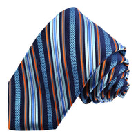 Teal, Orange, and Navy Multi Bar Textured Stripe Woven Jacquard Silk Tie by Dion Neckwear