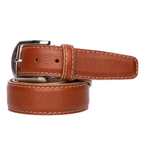 French Pebble Grain Calf Belt in Cognac with Beige Stitching by L.E.N. Bespoke