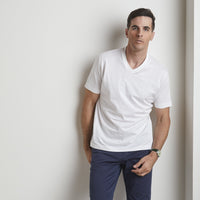 V-Neck Peruvian Cotton Tee Shirt in White by Left Coast Tee