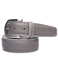 French Pebble Grain Calf Belt in Grey with White Edge and Stitching by L.E.N. Bespoke