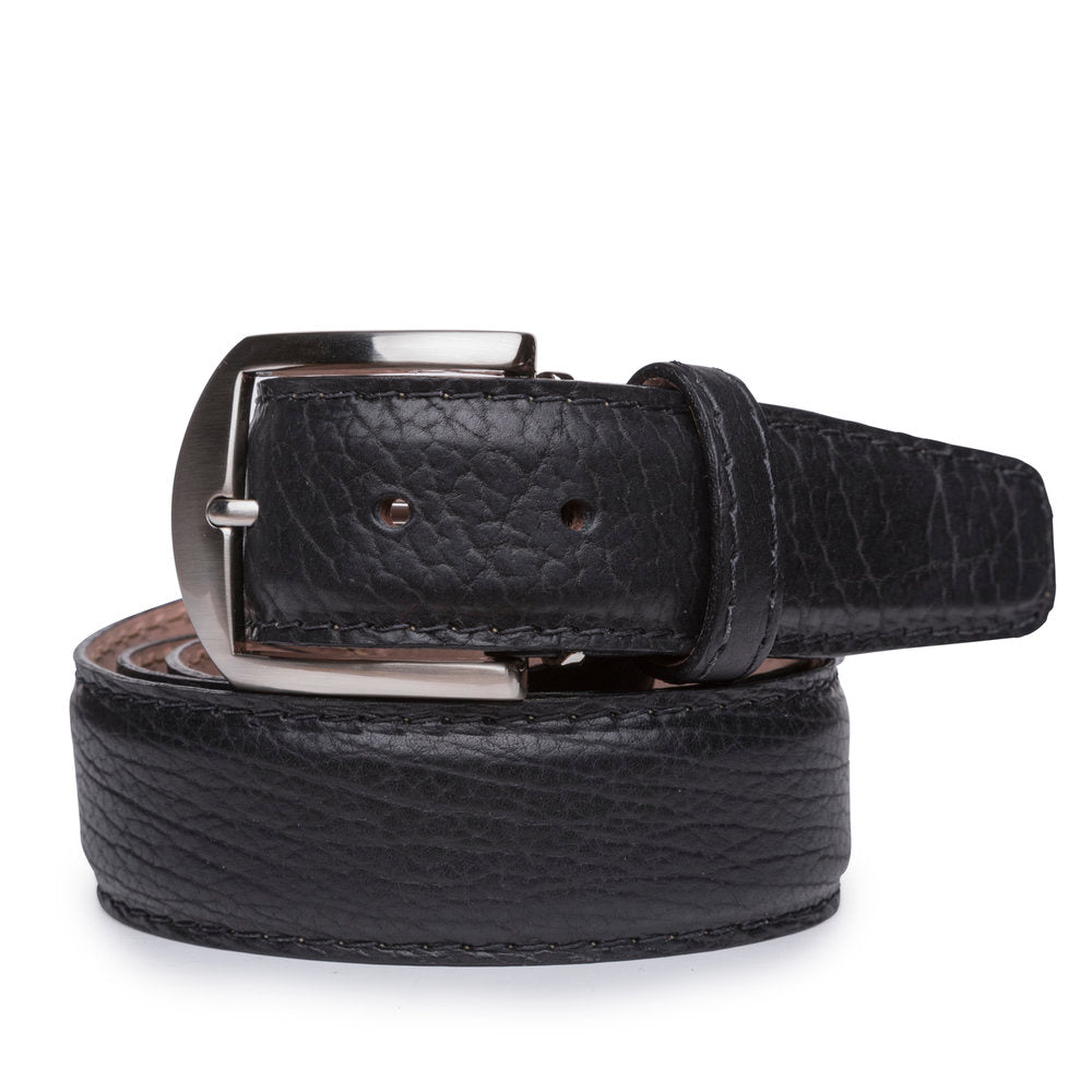 American Bison Belt in Black with Black Stitching by L.E.N. Bespoke