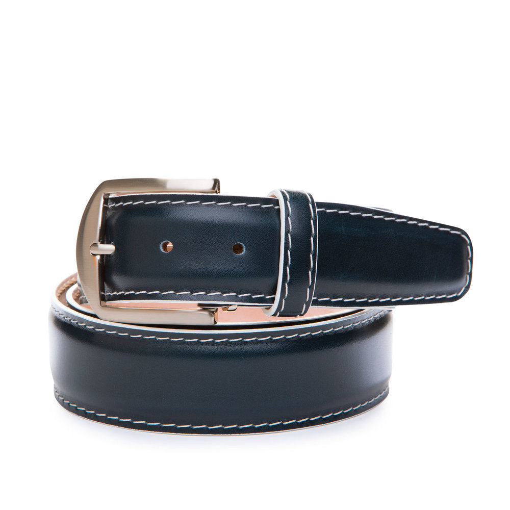 French Calf Belt in Navy with White Stitching by L.E.N. Bespoke
