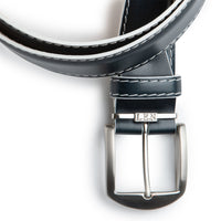 French Calf Belt in Navy with White Stitching by L.E.N. Bespoke