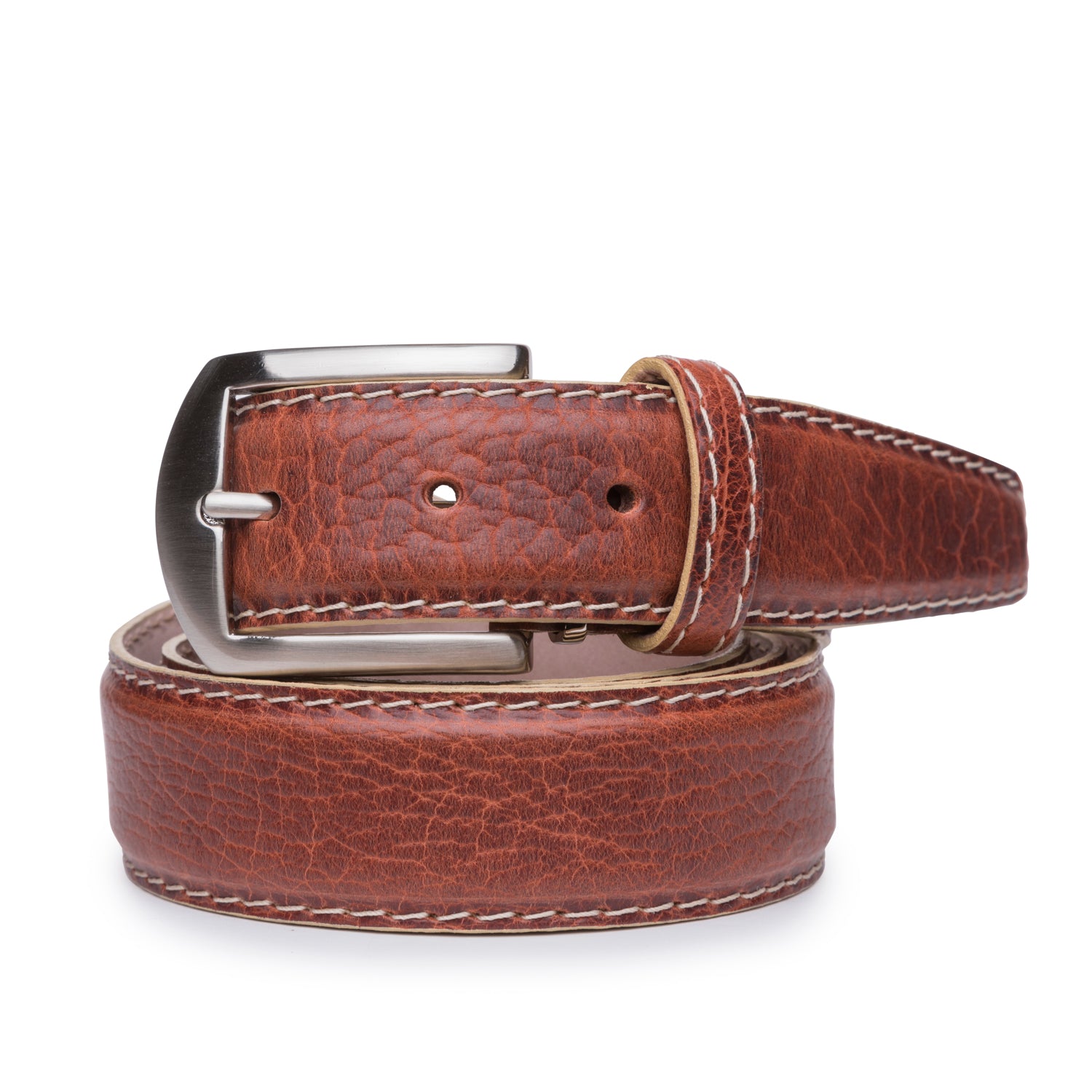 American Bison Belt in Cognac with Beige Stitching by L.E.N. Bespoke