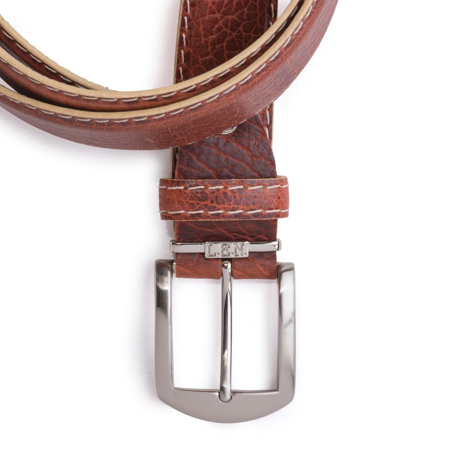 American Bison Belt in Cognac with Beige Stitching by L.E.N. Bespoke