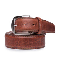 American Bison Belt in Cognac with Cognac Stitching by L.E.N. Bespoke