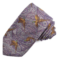 Grey, Purple, and Tan Silk and Cotton Printed Donegal Tie by Dion Neckwear
