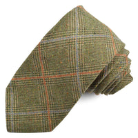 Olive, Royal, and Orange Plaid Printed Donegal Silk and Cotton Tie by Dion Neckwear