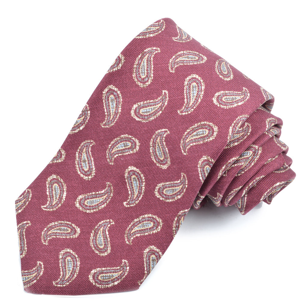 Wine, Sand, and Sky Distressed Teardrop Italian Silk Printed Panama Tie by Dion Neckwear