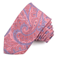Berry, Denim Blue, and Rose Persian Paisley Italian Silk Printed Panama Tie by Dion Neckwear