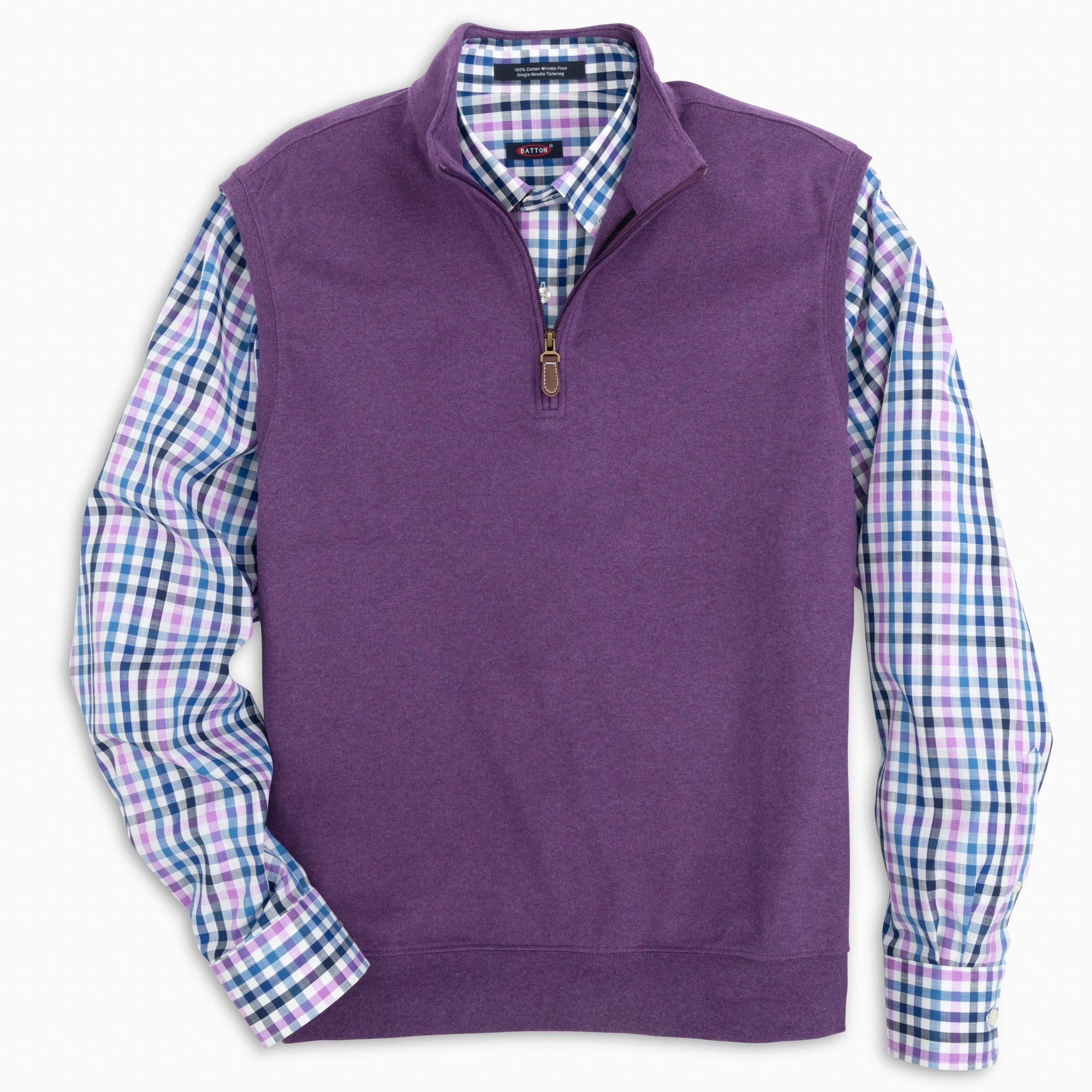 Paulo Quarter-Zip Cotton Performance Vest in Grape by Batton