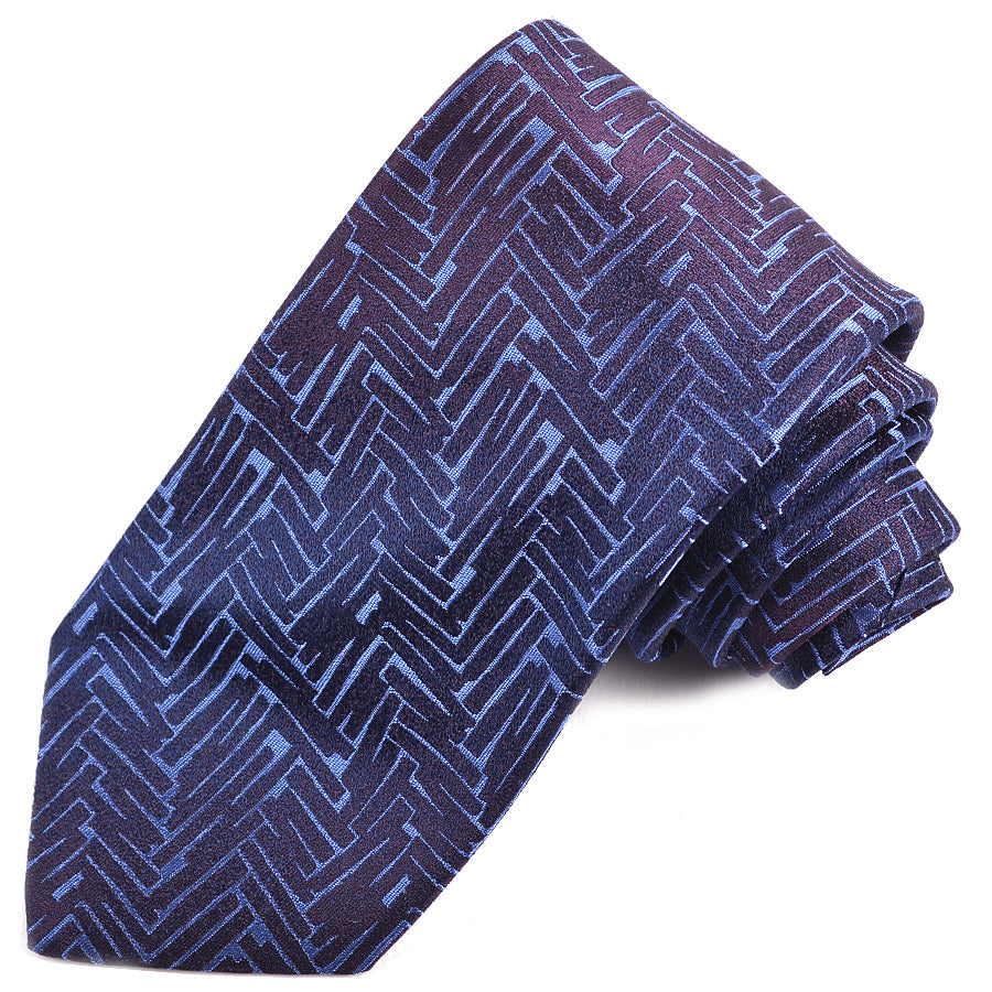 Blue and Navy Chevron Woven Silk Jacquard Tie by Dion Neckwear