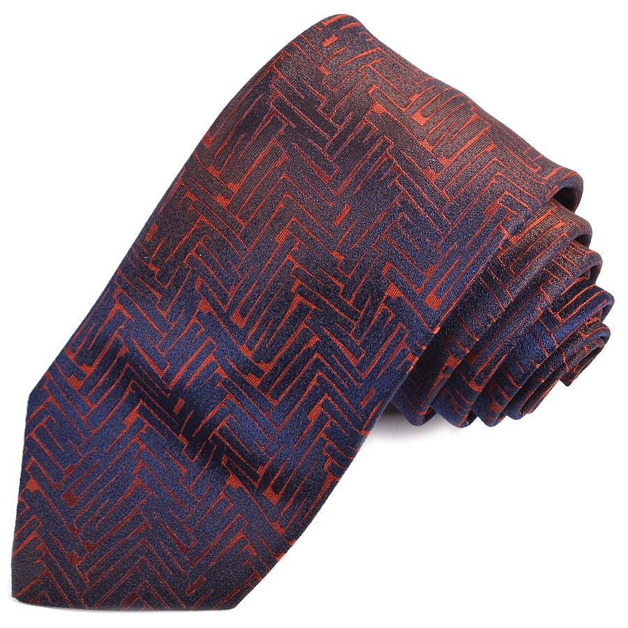 Rust and Navy Chevron Woven Silk Jacquard Tie by Dion Neckwear