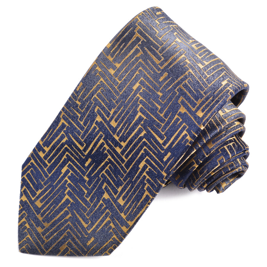 Gold and Navy Chevron Woven Silk Jacquard Tie by Dion Neckwear