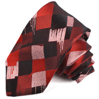 Black, Burgundy, and Blush Abstract Harlequin Woven Silk Jacquard Tie by Dion Neckwear