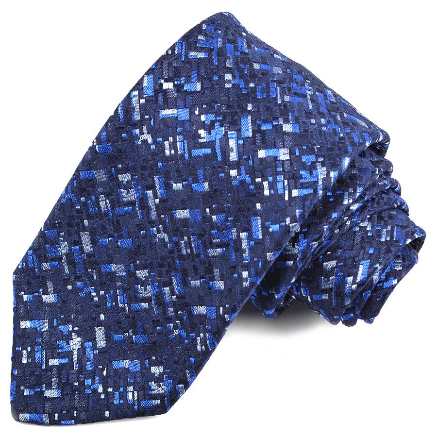 Navy, Marine, and Sky Abstract Neat Woven Silk Jacquard Tie by Dion Neckwear