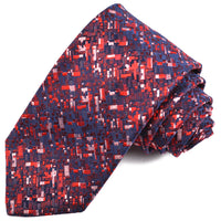 Navy, Red, and Pink Abstract Neat Woven Silk Jacquard Tie by Dion Neckwear