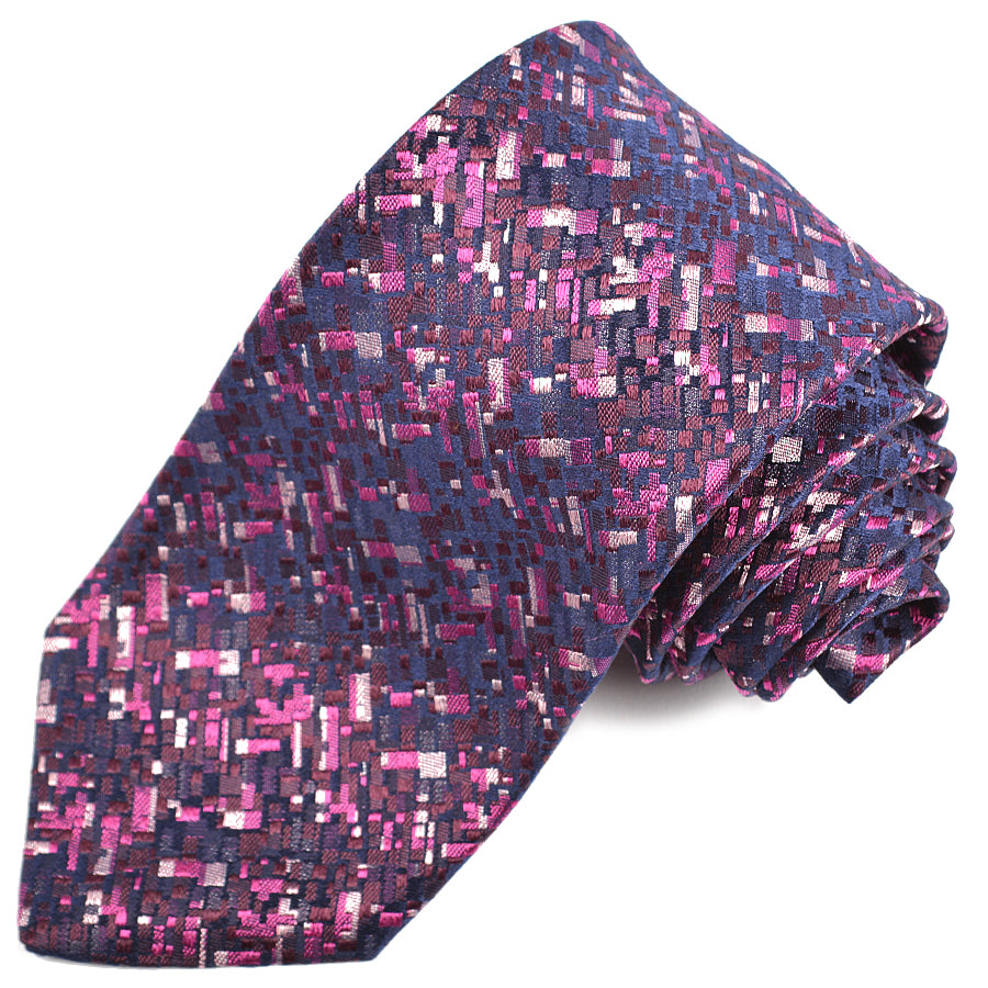 Navy, Burgundy, and Berry Abstract Neat Woven Silk Jacquard Tie by Dion Neckwear