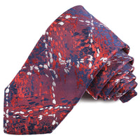 Navy, Red, and Blush Abstract Plaid Woven Silk Jacquard Tie by Dion Neckwear