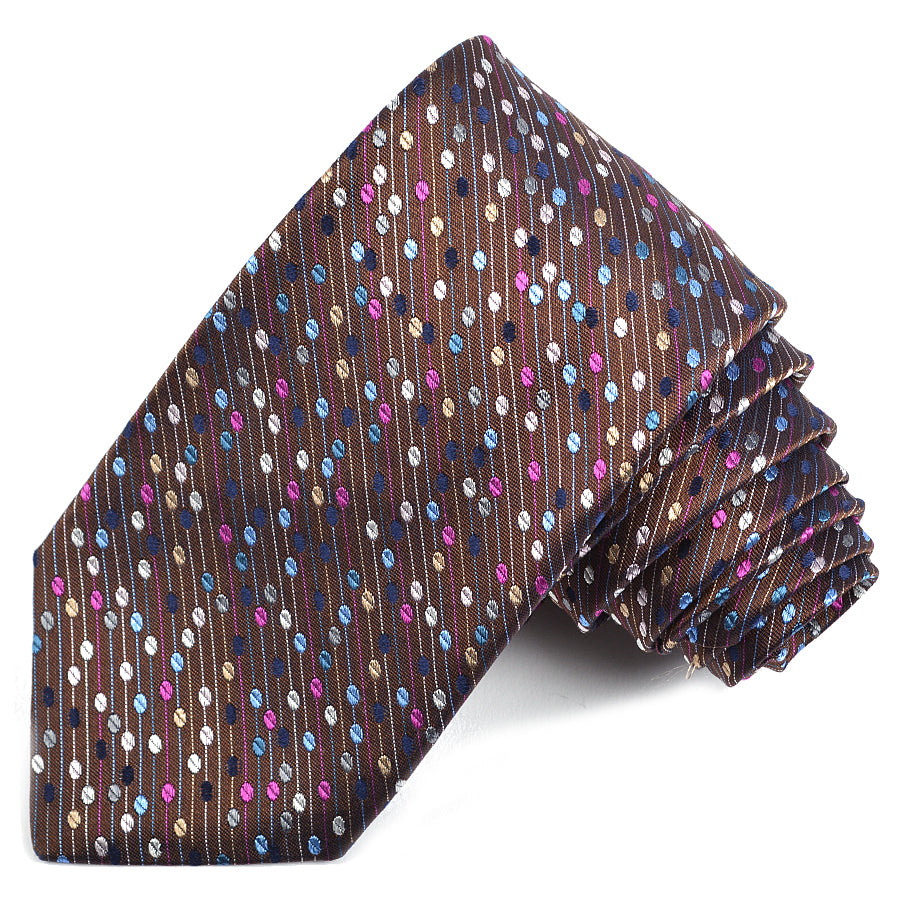 Brown, Teal, Berry, and Latte Dot Micro Stripe Neat Woven Silk Jacquard Tie by Dion Neckwear