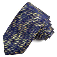 Navy and Yellow Honeycomb Dots Woven Jacquard Silk Tie by Dion Neckwear