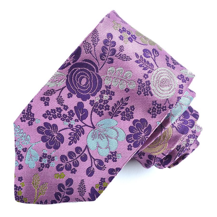 Purple, Pink, and Ice Floral Woven Silk Jacquard Tie by Dion Neckwear