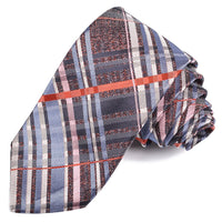 Red, Pink, and Silver Large Thick Plaid Silk Jacquard Tie by Dion Neckwear