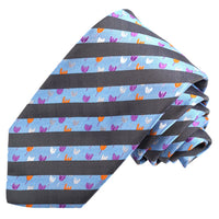 French Blue, Melon, and Lilac Tulip Stripe Woven Silk Tie by Dion Neckwear