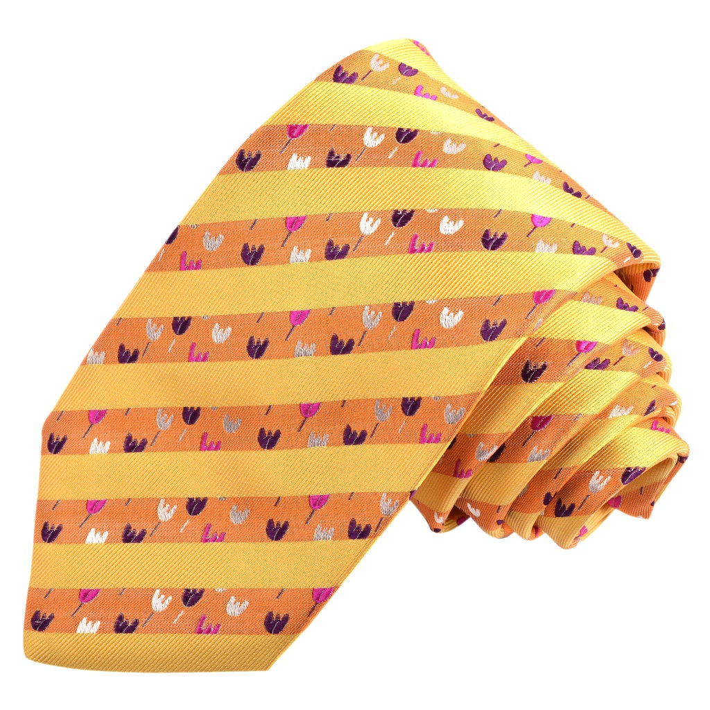 Yellow, Purple, and Berry Tulip Stripe Woven Silk Tie by Dion Neckwear