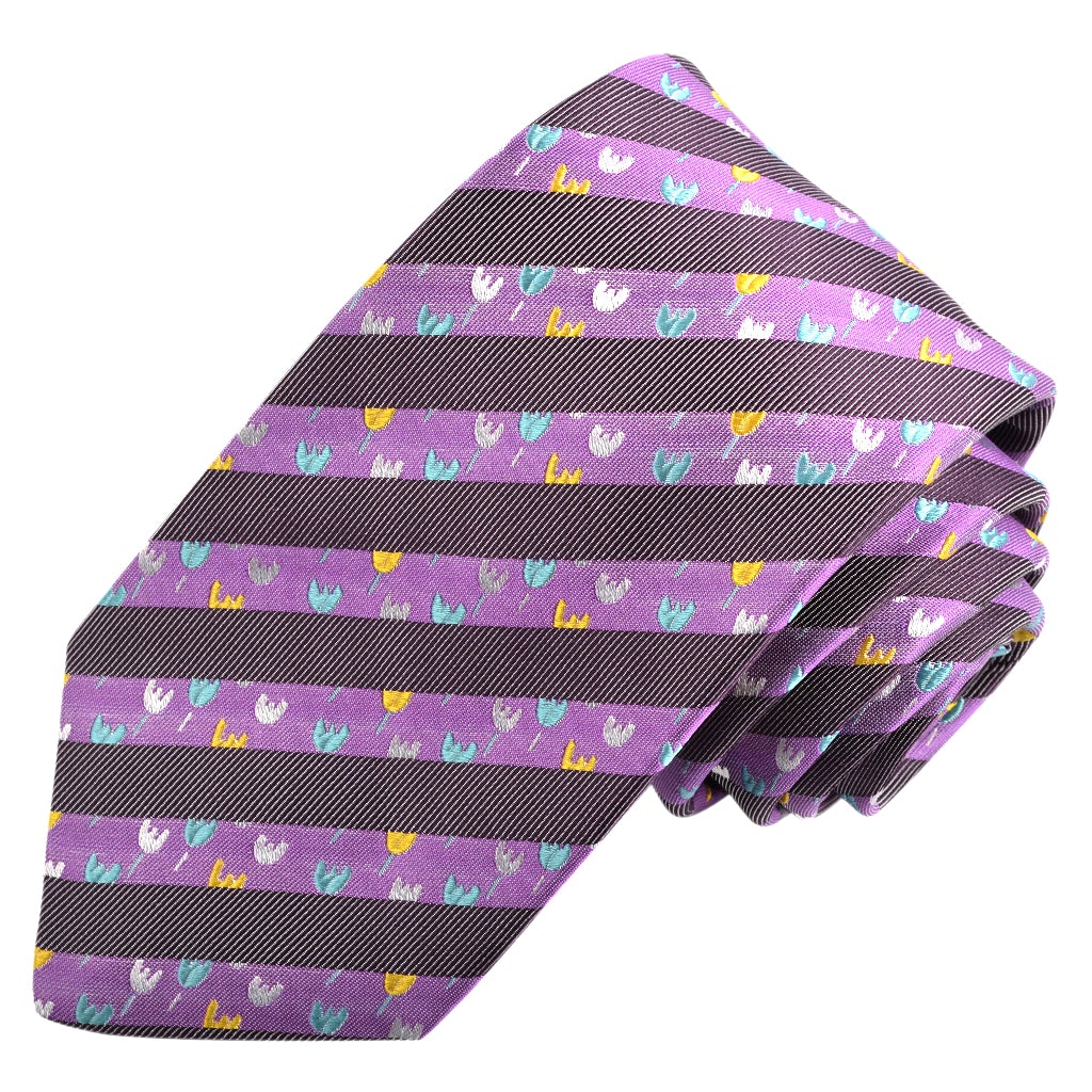 Purple, Teal, and Yellow Tulip Stripe Woven Silk Tie by Dion Neckwear