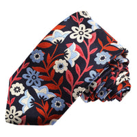 Navy, Sky, and Brick Floral Faille Woven Silk Tie by Dion Neckwear