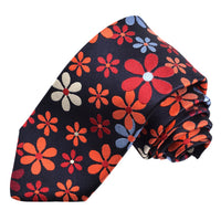 Navy, Brick, and Red Daisy Faille Woven Silk Tie by Dion Neckwear