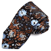 Black, Mocha, and Sky Abstract Floral Silk Woven Jacquard Tie by Dion Neckwear