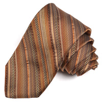 Mocha, Cognac, and Gold Multi Textured Stripe Woven Jacquard Silk Tie by Dion Neckwear