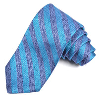 Denim Blue and Teal Mélange Textured Stripe Woven Jacquard Silk Tie by Dion Neckwear