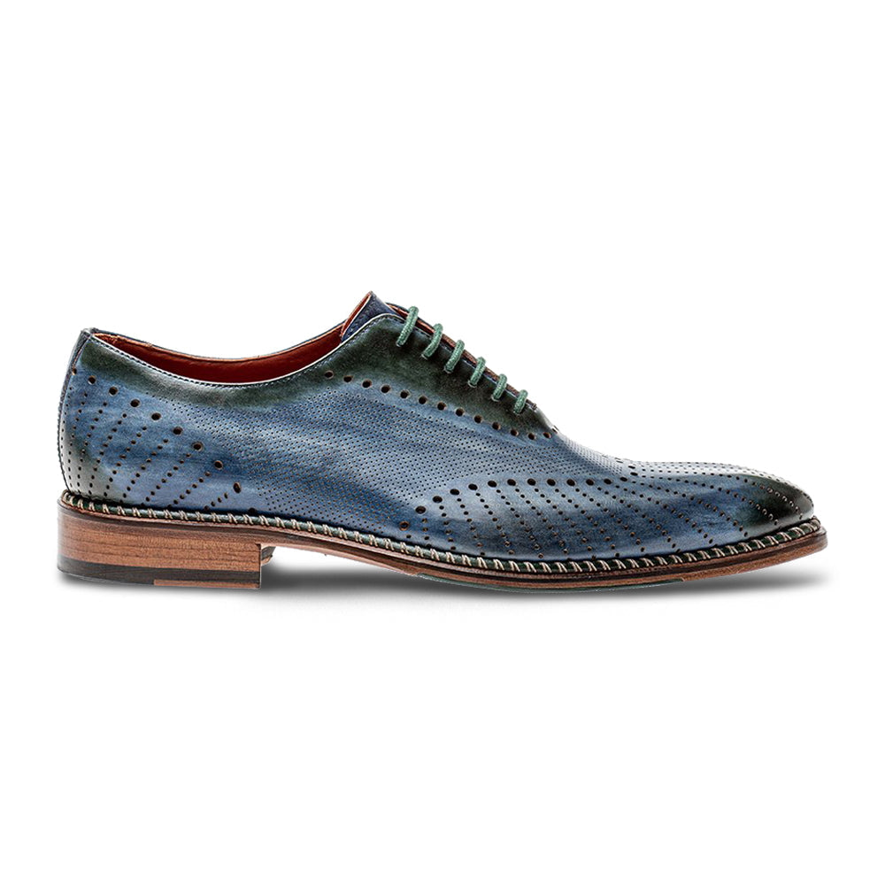 Veloce Lasered Brogue Oxford in Blue Green by Jose Real