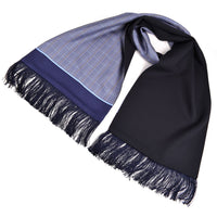Italian Silk Reversible Scarf - Solid to Prince of Wales Check in Navy and Royal by Dion
