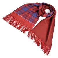 Italian Silk Reversible Scarf - Solid to Plaid in Wine and French Blue by Dion