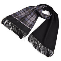 Italian Silk Reversible Scarf - Solid to Plaid in Black and Grey by Dion