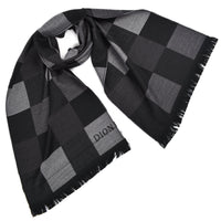 Lambswool Block Check Scarf in Black, Grey, and Charcoal by Dion