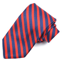 Red and Navy Faille Rep Stripe Woven Jacquard Silk Tie by Dion Neckwear
