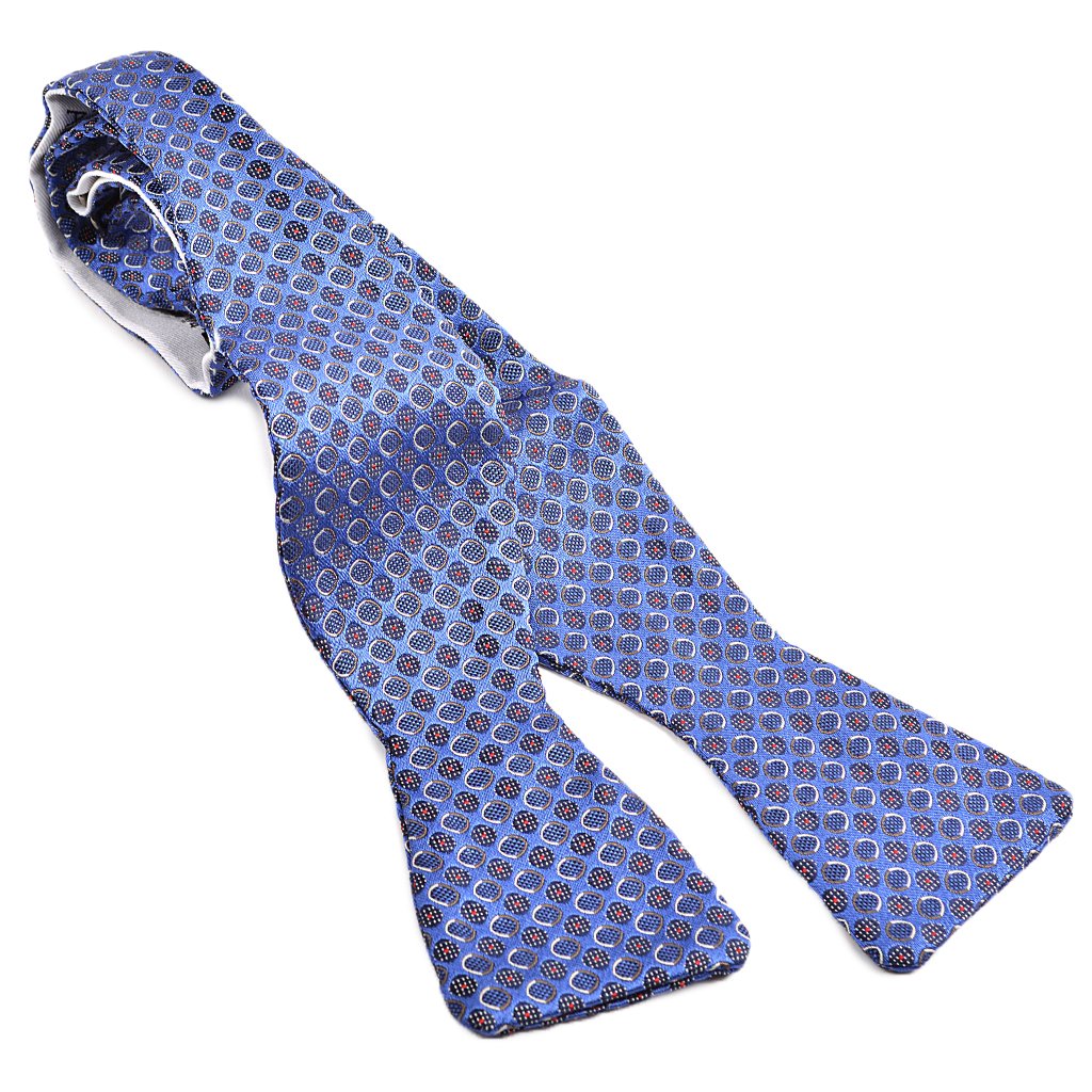 Circular Textured Medallion Silk Jacquard Bow Tie in Periwinkle Blue, Navy, and Grey by Dion Neckwear