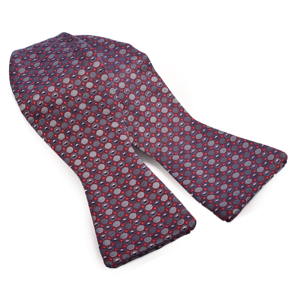 Micro Dot Silk Jacquard Bow Tie in Wine and Charcoal by Dion Neckwear
