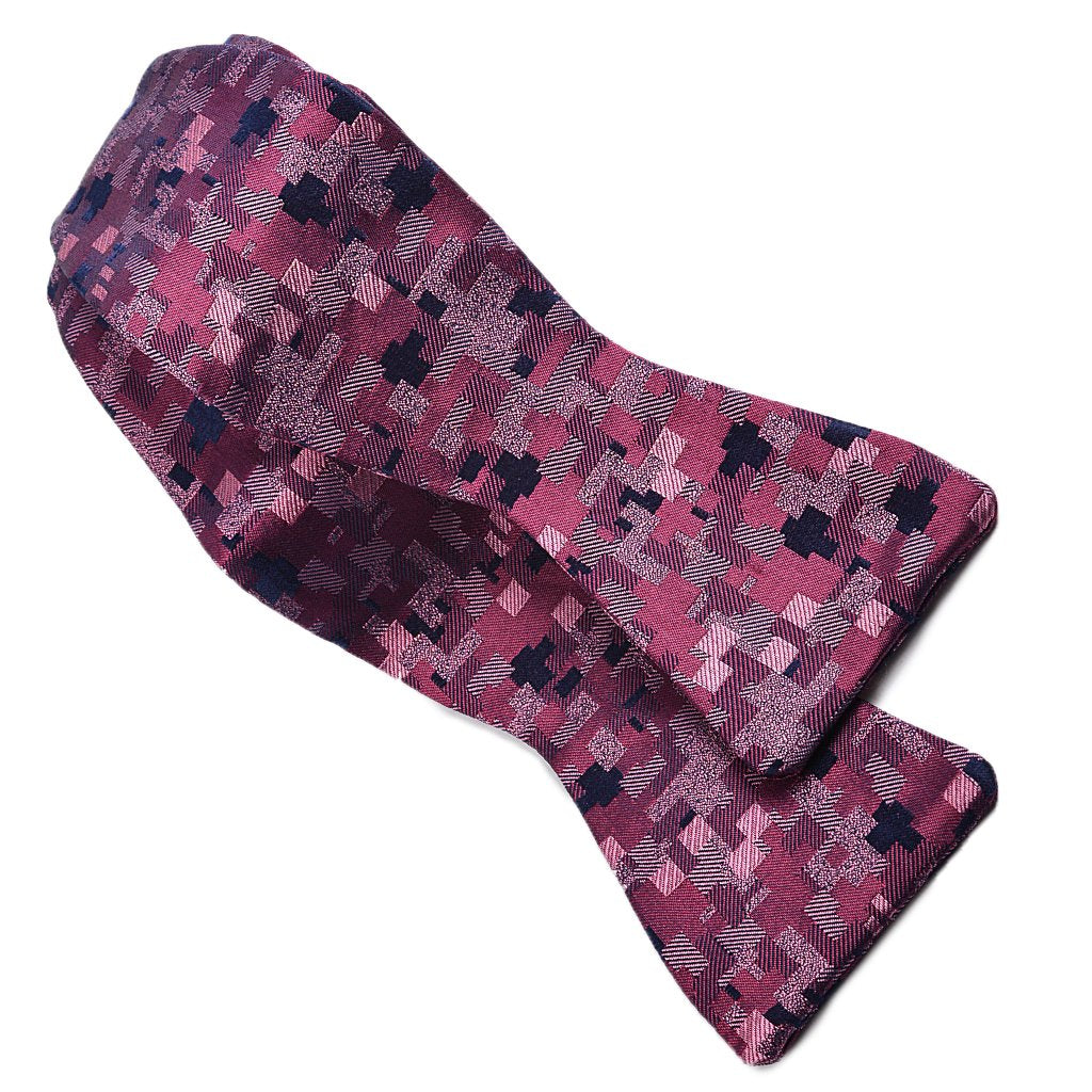 Abstract Geometric Silk Jacquard Bow Tie in Berry, Mauve, and Navy by Dion Neckwear