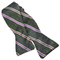 Melange Bar Stripe Silk Jacquard Bow Tie in Forest, Olive, and Purple by Dion Neckwear