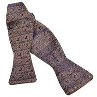 Decorative Medallion Silk Jacquard Bow Tie in Brown, Navy, and Pink by Dion Neckwear