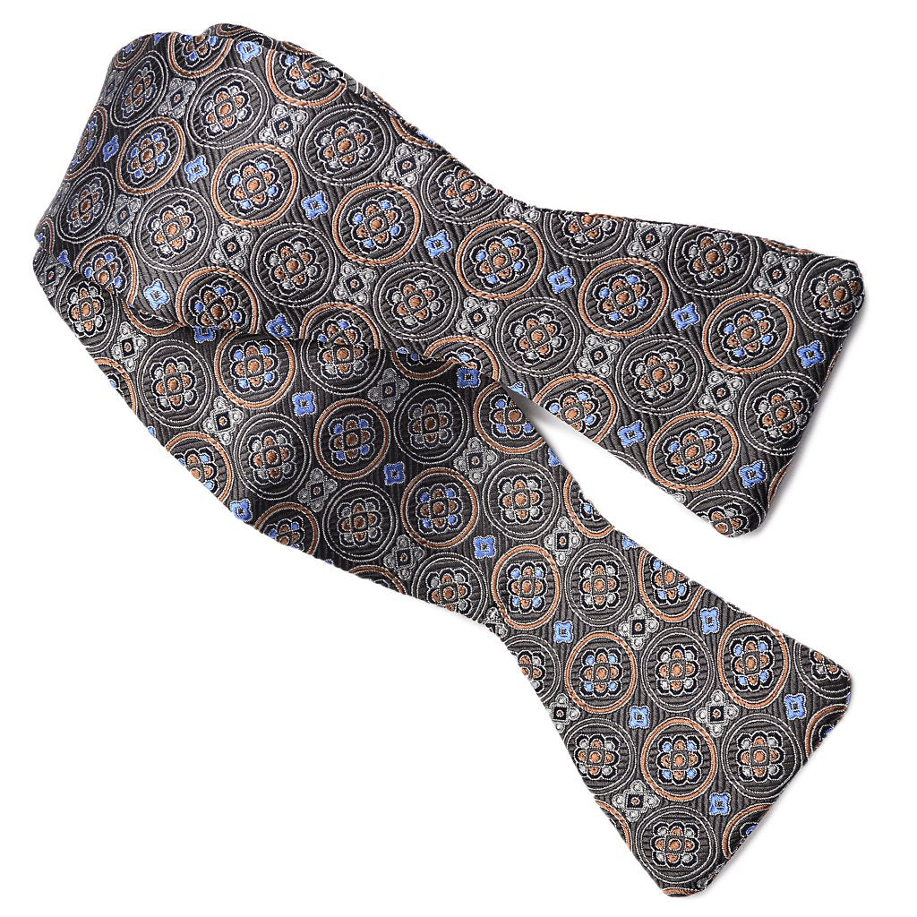 Floral Medallion Silk Jacquard Bow Tie in Charcoal and Taupe by Dion Neckwear