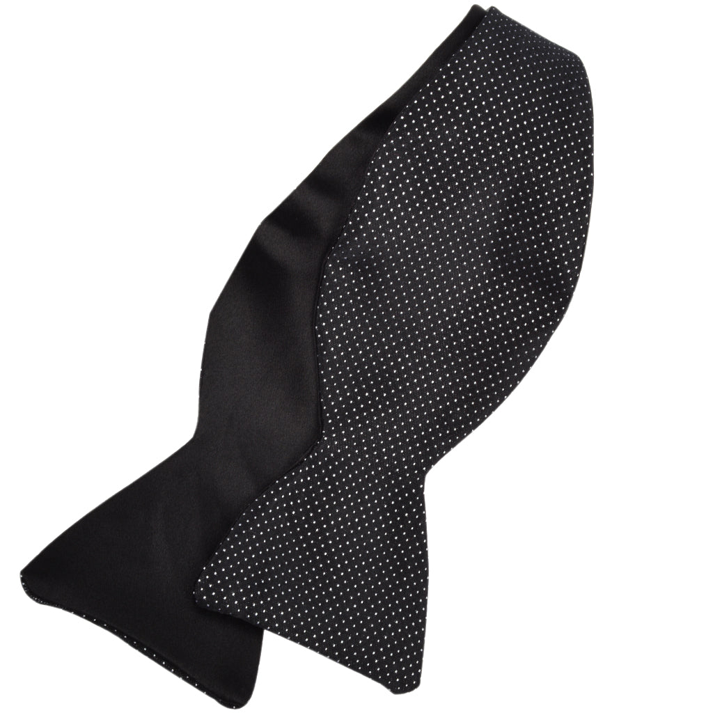 Solid & Pindot Reversible Silk Jacquard Bow Tie in Black and White by Dion Neckwear