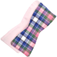 Tartan and Solid Reversible Cotton Bow Tie in Pink, Royal Blue, and Green by Dion Neckwear
